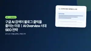 AI Overview가 검색 결과 클릭을 줄이는 구조와 SEO 대응 방향을 표현한 그래픽