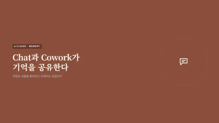 Chat과 Cowork 두 아이콘이 하나의 기억 저장소로 연결되는 모습을 표현한 그래픽
