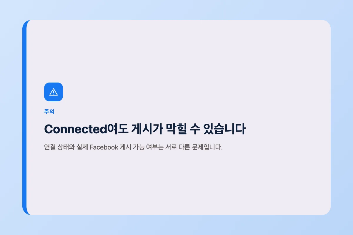 Jetpack이 Connected 상태여도 Facebook 게시가 막힐 수 있다는 경고 이미지