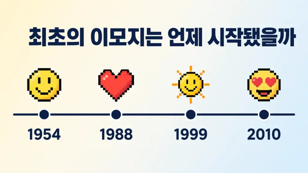 1954년부터 2010년까지 이모지 역사의 주요 연도를 보여주는 타임라인