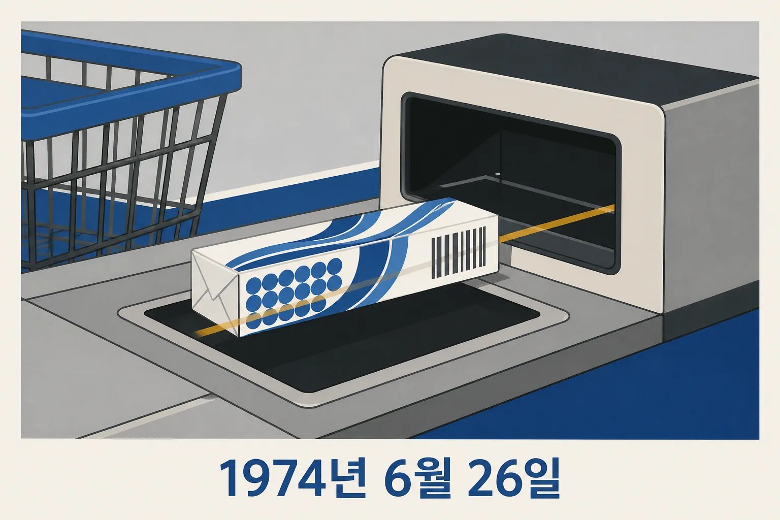 1974년 최초로 바코드가 스캔된 상품을 표현한 그래픽