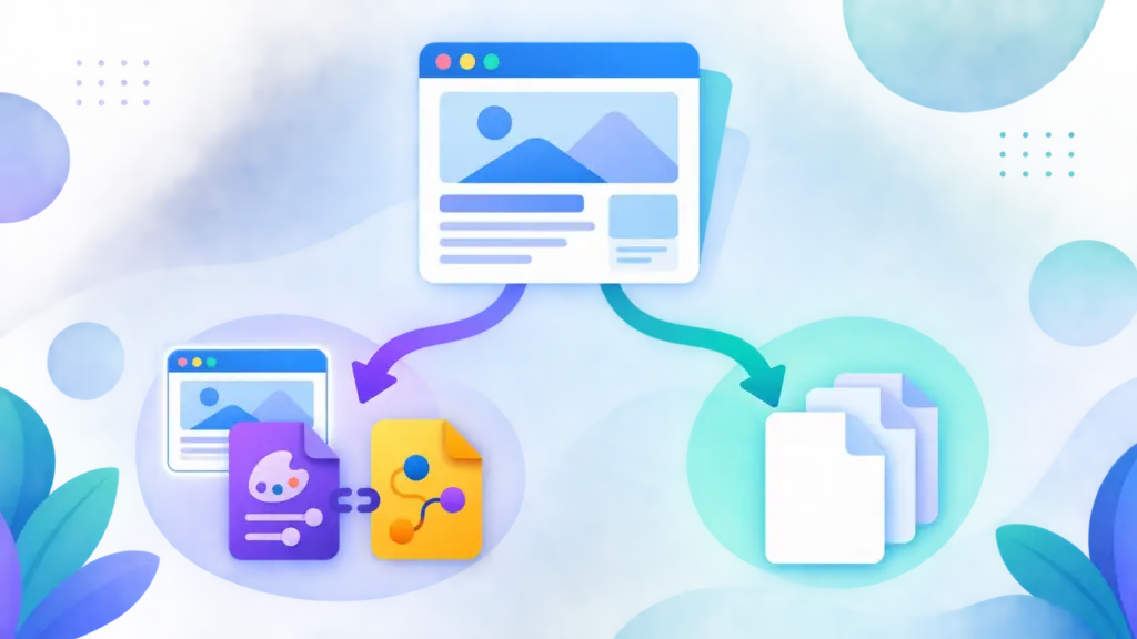 특정 페이지에만 CSS와 JavaScript가 조건부로 적용되는 개념을 보여주는 다이어그램