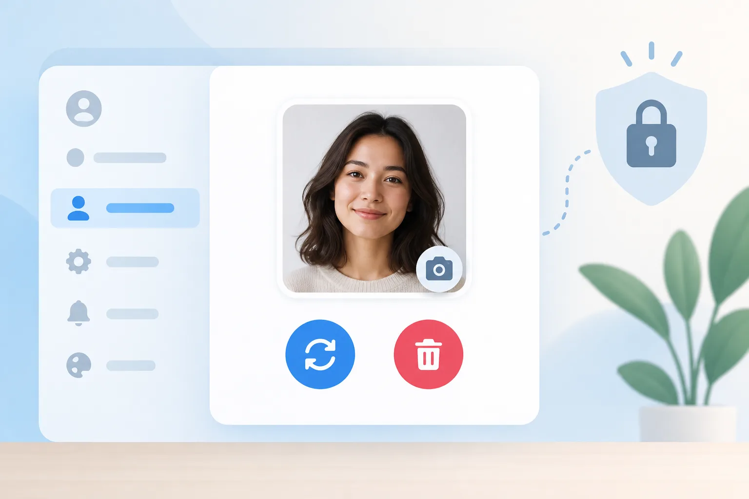 설정에서 가상 피팅용 reference photo를 교체하거나 삭제하는 개념도
